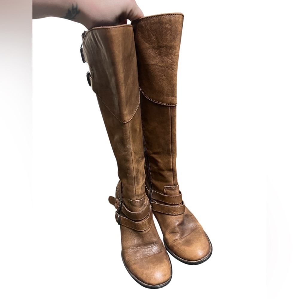 Born Milari Marrone brown leather knee high heeled boots - Picture 3 of 12